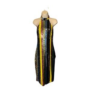 Boohoo Night Multicolor Sequin Midi Bodycon Halter Dress – Women’s US Size 6